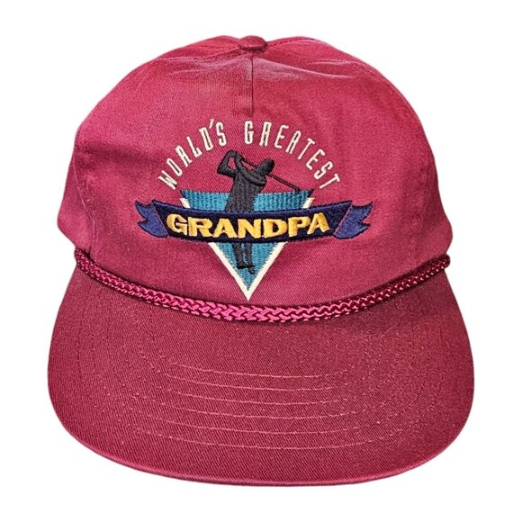 Vintage 90s Golf Greatest Grandpa Rope Hat Snapback Embroidered‎ Maroon